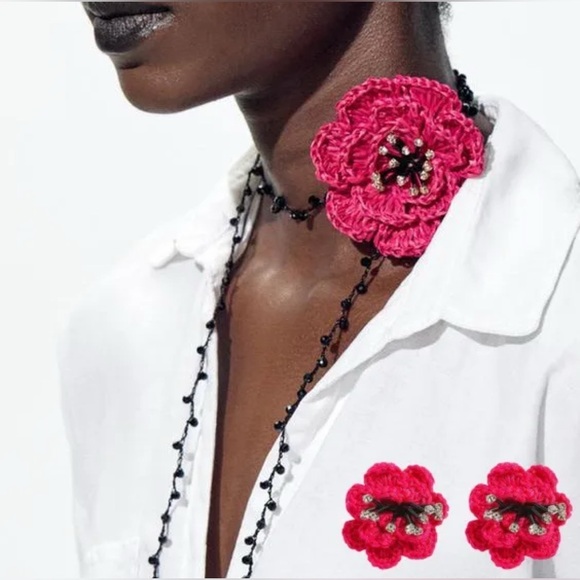 Handcrafted Red Floral Earrings - Picture 5 of 13